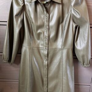 Olive Green Faux Leather Mini Dress